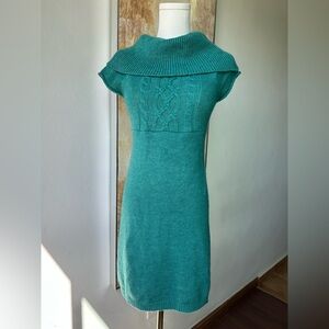 Mudd Juniors Y2K Cozy Teal Knit Sweater Dress Turtleneck Short Sleeve